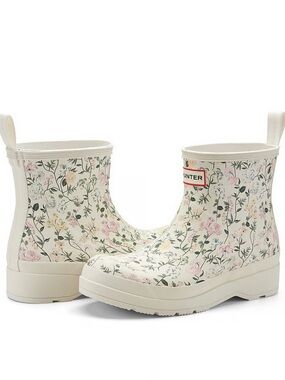 Hunter Cream Floral Short Rain Boots